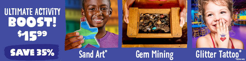 Mom and child holding out Fun Boost items